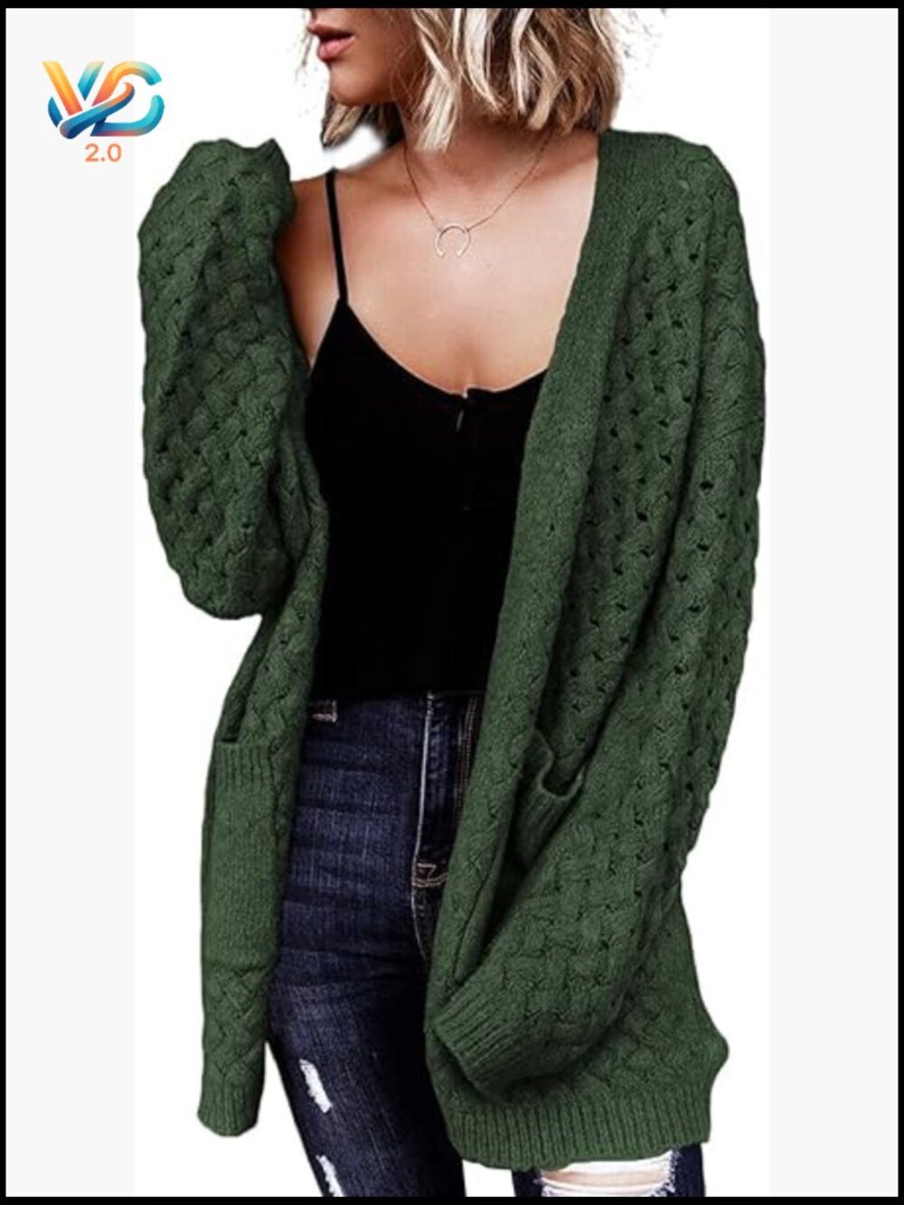Open Front Long Sleeve Chunky Cable Knit Cardigan Sweater with Pockets